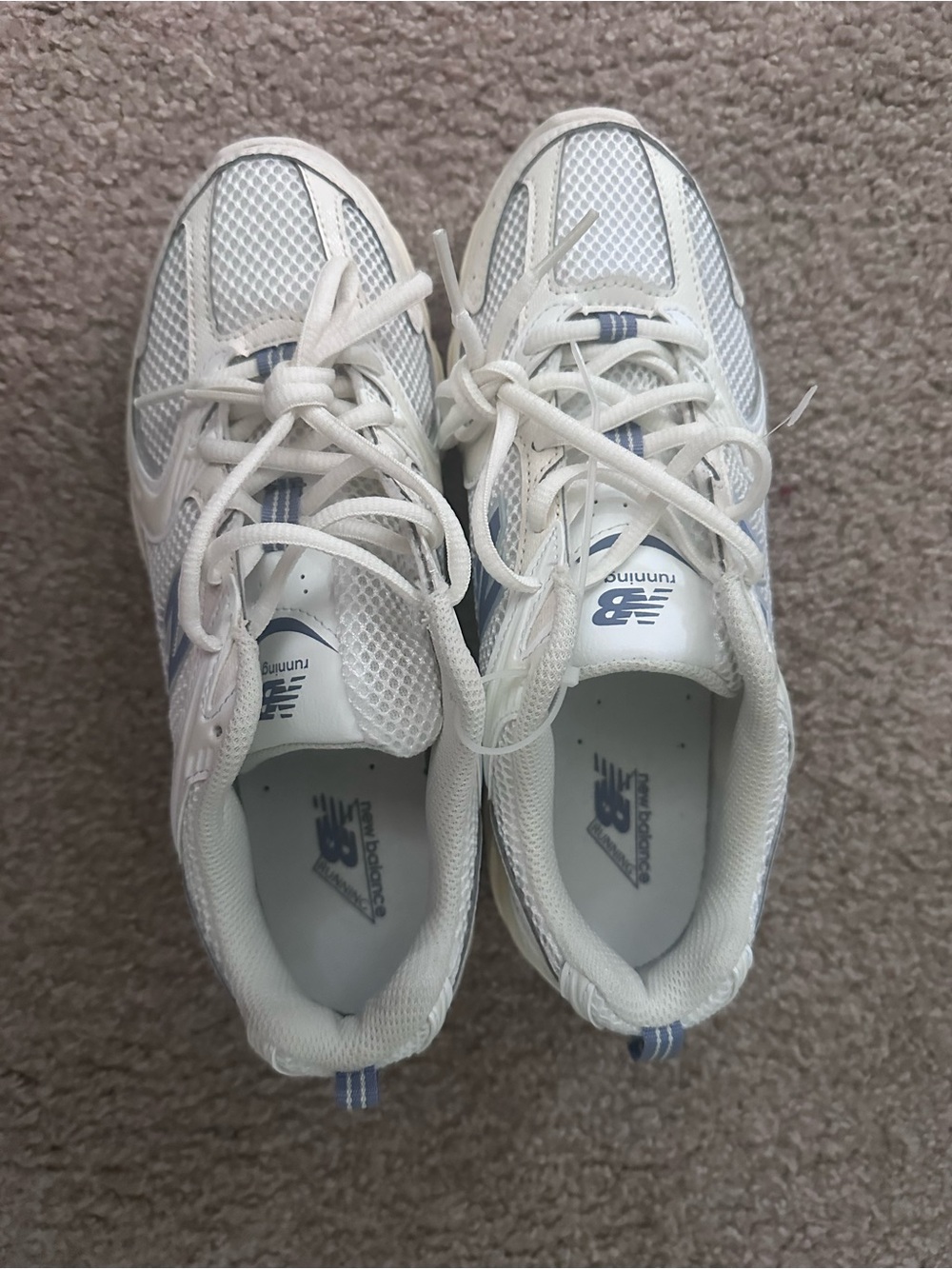 New Balance White and Light Blue Athletic Sneakers 530